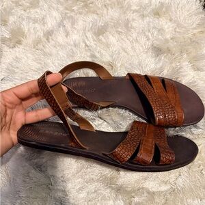 BAMBOO Brown Croc-Textured Slingback Sandals